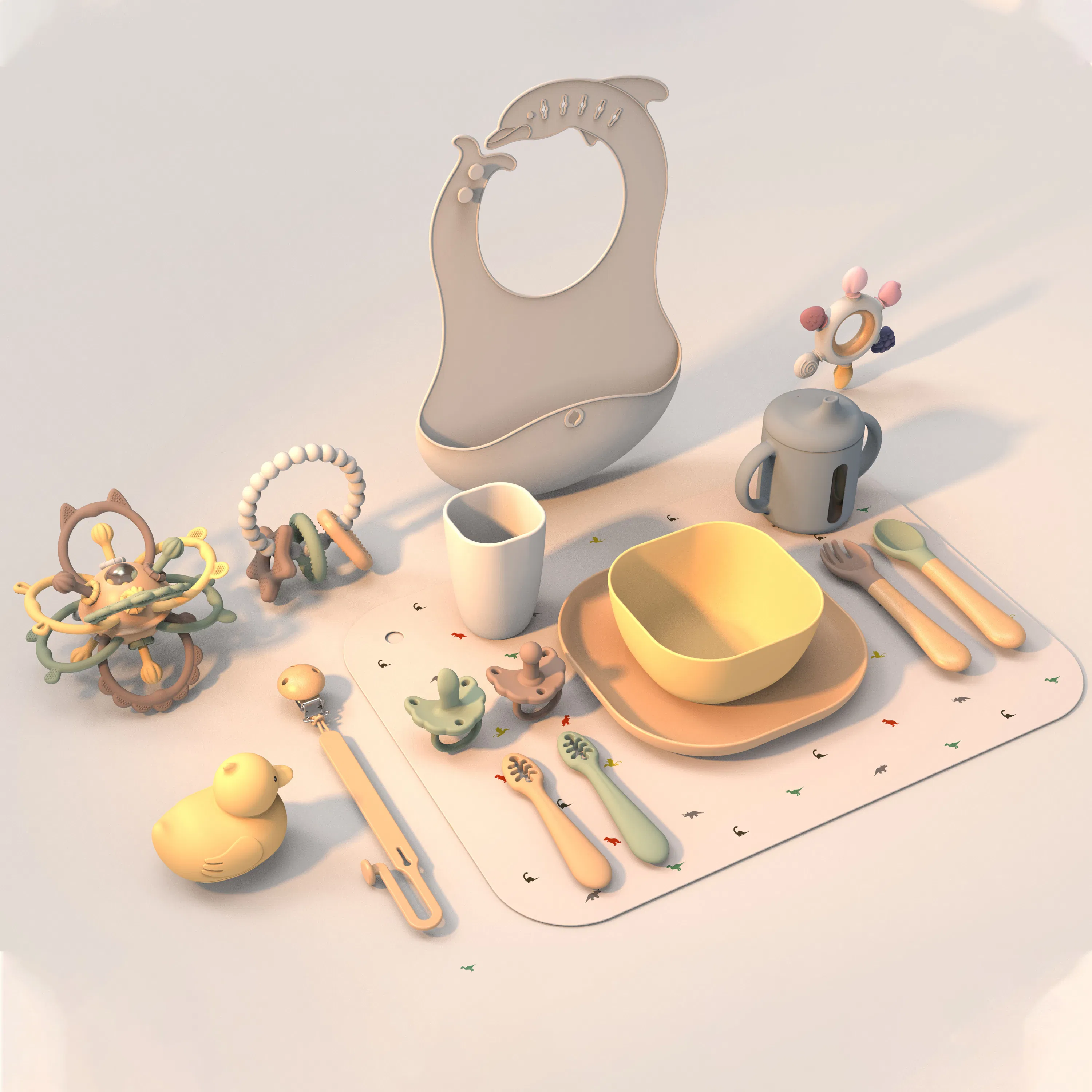 Versatile Silicone Baby Feeding Set with Colorful Bowls and Cups