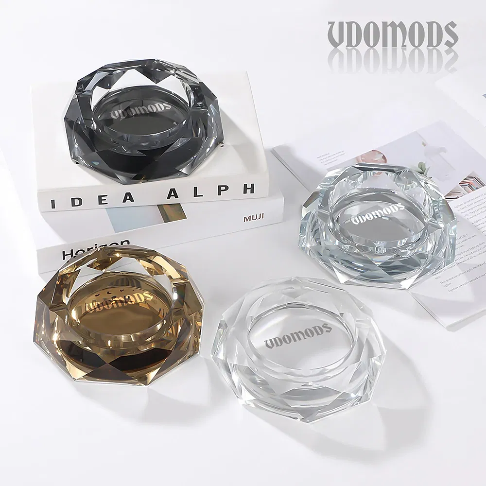 Crystal Ashtray Modern Ash Tray Holder Cigarettes Decor Tray Colorful Pattern Tabletop Decoration