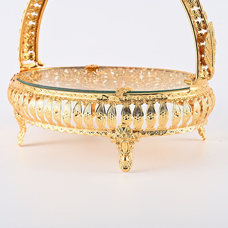 Manufacturer Glass Fruit Basket Decoration Gold Metal Food Plates and Trays