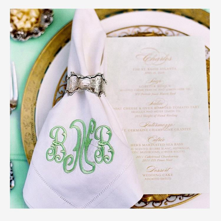 Personalised Custom White Cloth Monogrammed Embroidered Hemstitch Cotton Linen Napkins for Wedding with Logo