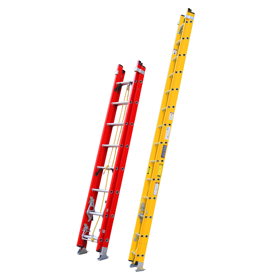 FRP Red Yellow 2 Sections Fiberglass Telescopic Extension Ladder 2X8 Double Extension Fiberglass Folding Straight Wall Ladder
