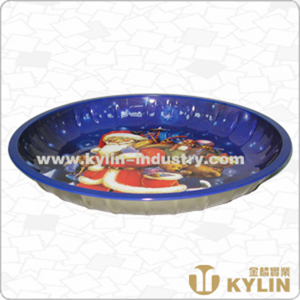 Round Tinplate Metal Serving Tray with Anti-Slip Finishing