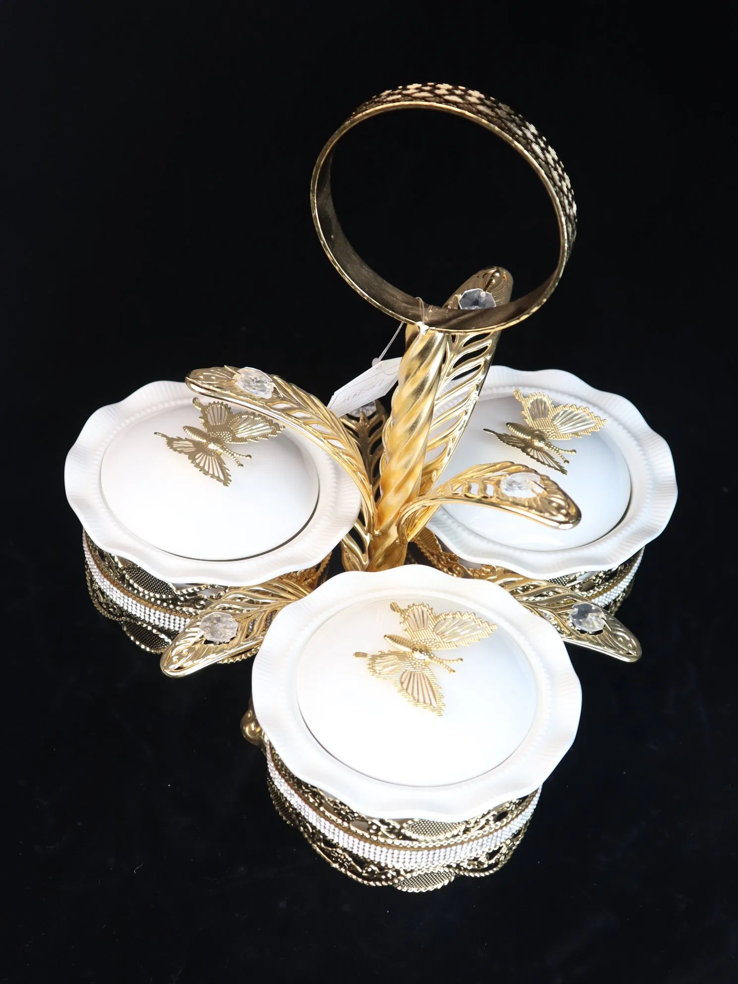 New High-End Gold-Plated Iron Strip with 3 Ceramic Bowls