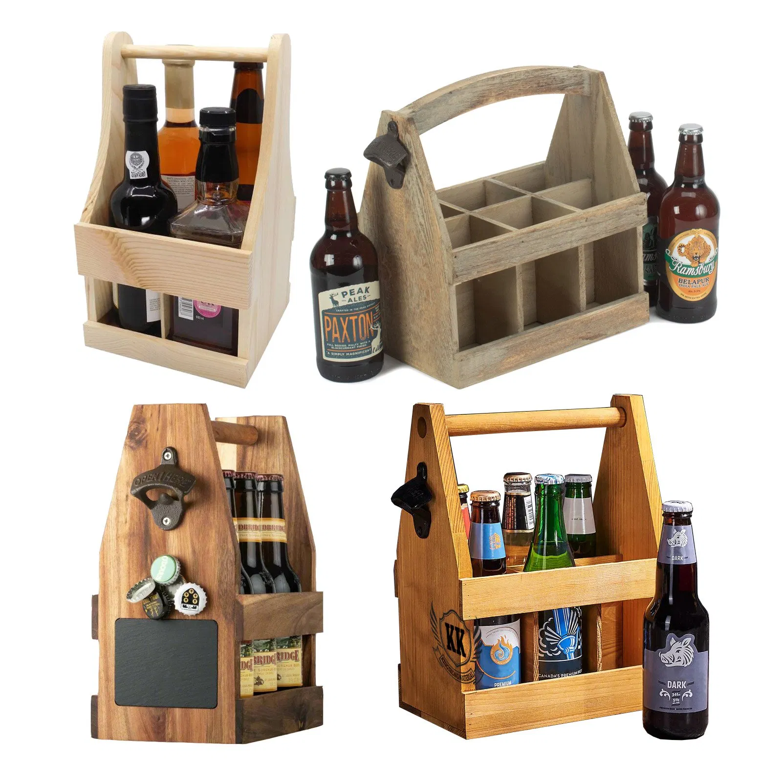 Plywood Pine Beech Ash Bottle Caddy Solid Wood Bottle Carrier with Magnetic Cap Catch for Russia Krusovice Bolten-Brauerei