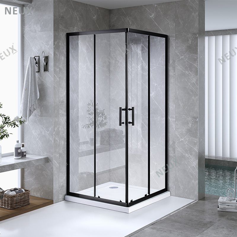 Factory Price Bathroom Black Sliding Door Glass Shower Cabins with Tray