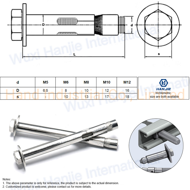 Анкерный болт распорный с фланцем SS304/316 M6-M12