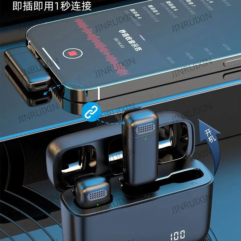 Charging Box Wireless Lapel Lavalier Microphone Portable Audio Video Recording Vlog Microphone for IP Android