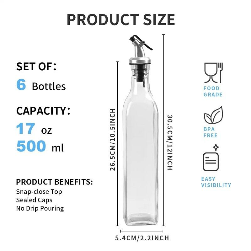 Good Seller Olive Oil Dispenser Durable Sealed 6 Pack 17 Oz/500 Ml Glass Bottle