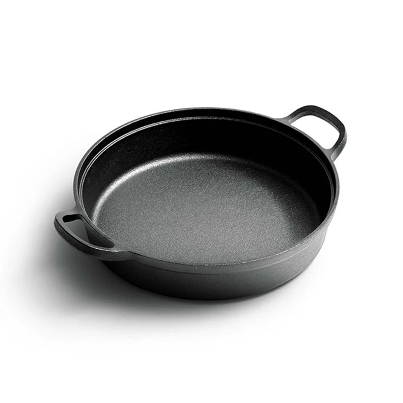 Wholesale Pre Seasoned Non Stick Dual Handle Cast Iron Double Ear Deep Skillet Frying Pan