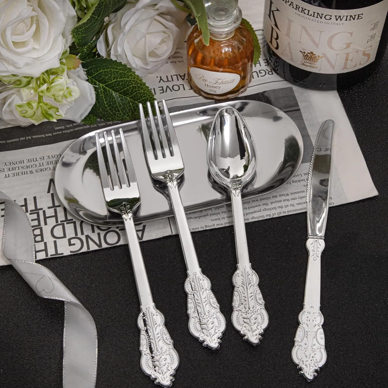 Premium Silver Disposable Silverware: Forks, Spoons, and Knives