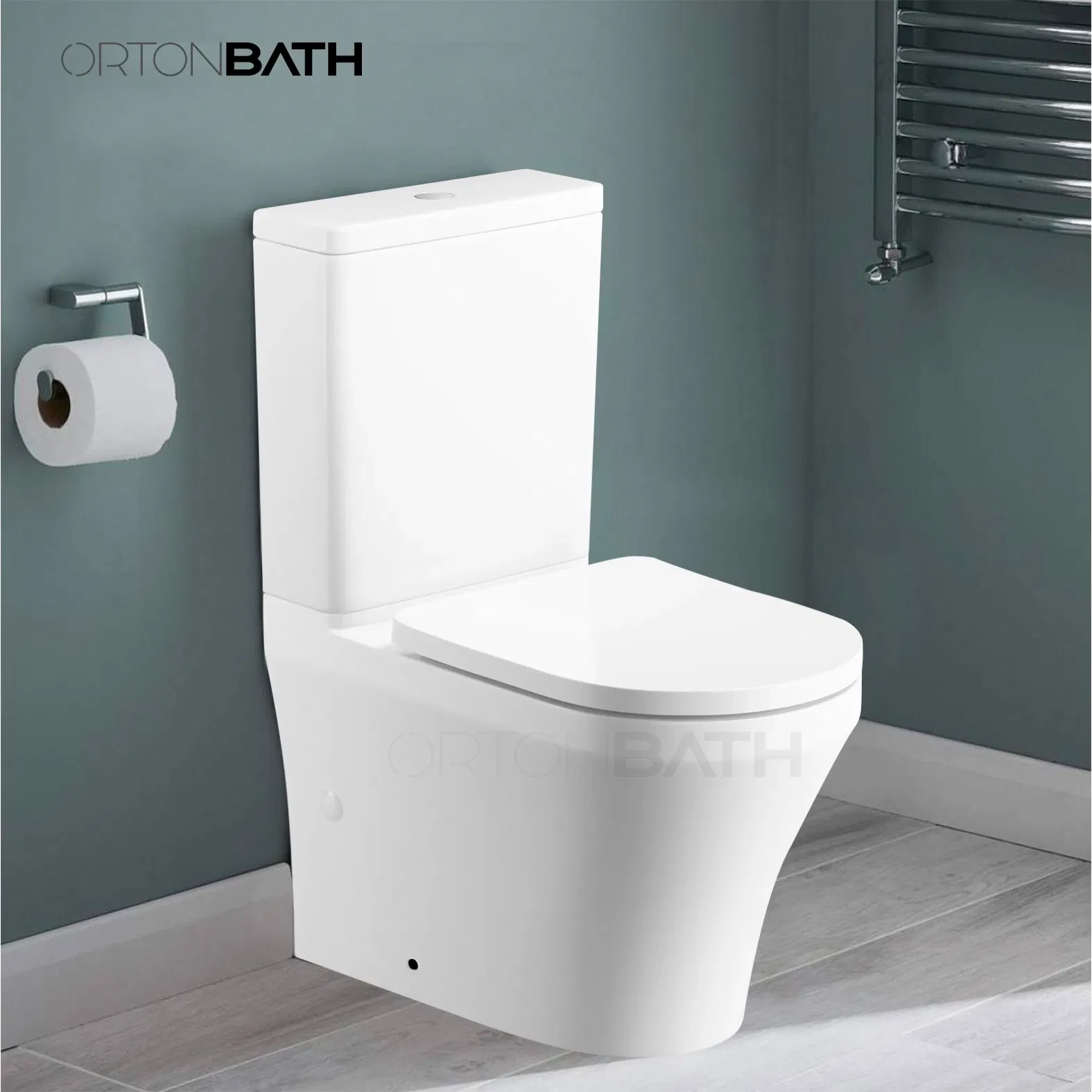 Ortonbath Spain Full Back to Wall Tornado Bathroom Toilet Set Sanitary Ware Single Hole Two Piece Toilet with PP Soft Close Seat Cover