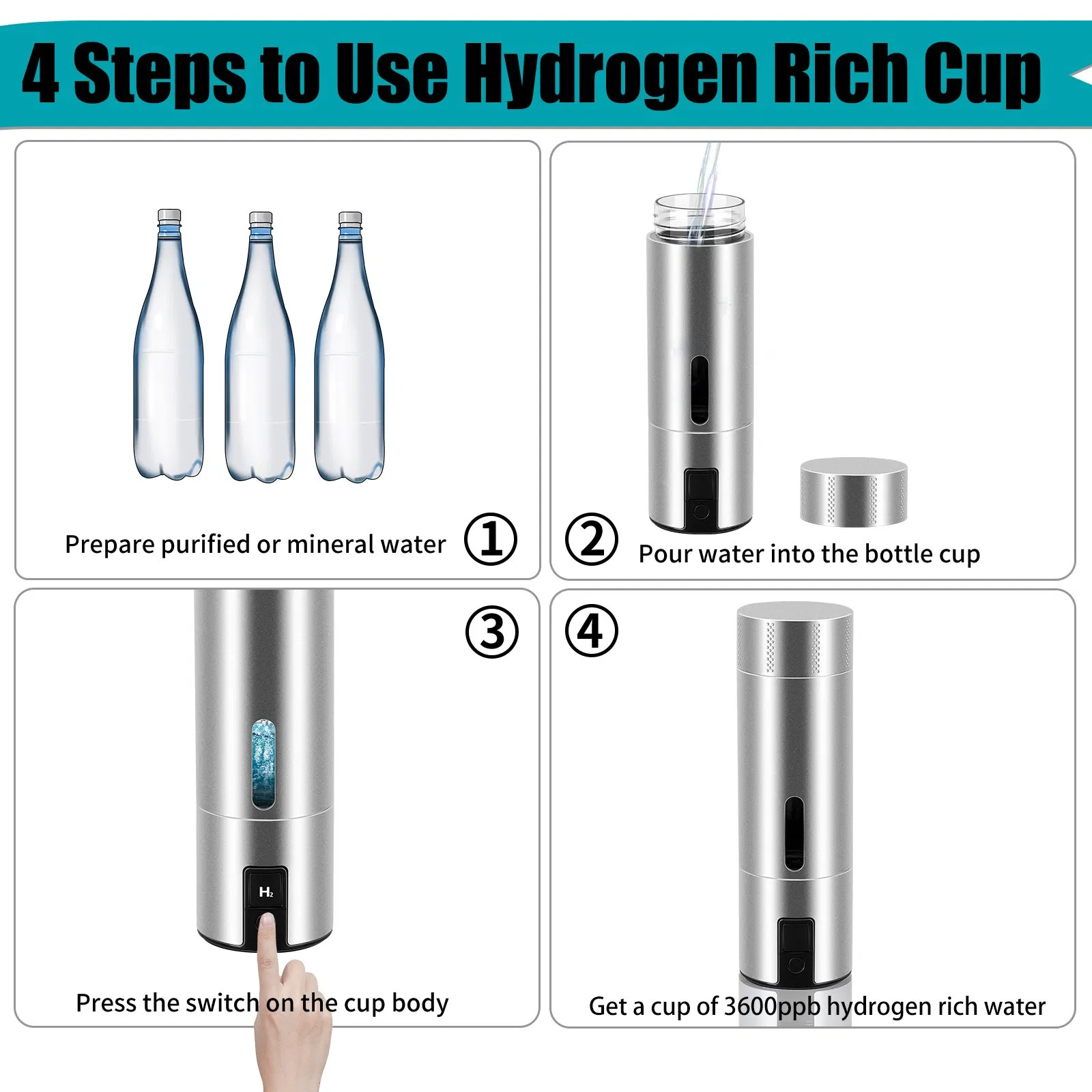Cahmtf Hydrogen Water Bottle 3000ppb High Concentration, Hydrogen Medicine Approved, Smart APP