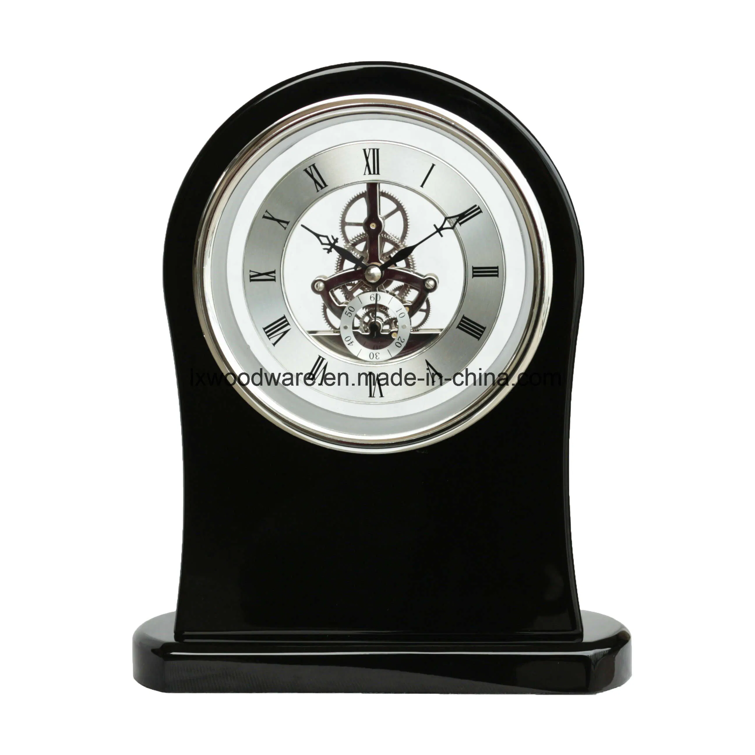 Black Piano Finish Luxury Wooden Desk/Tablek Decoration Skeleton Clock