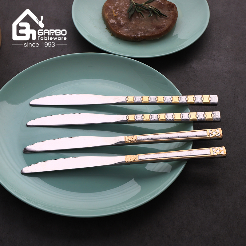 Factory Cheap Price Mirror 410 Stainless Steel Dinner Knife Sharp Steak Knife with Gold Plating Handle
