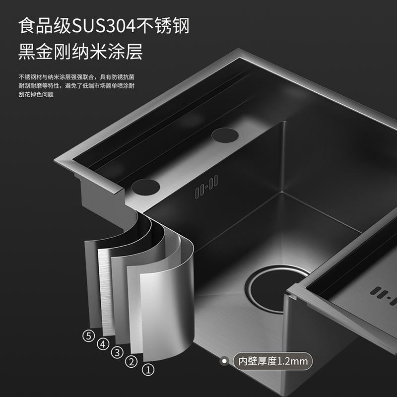 Stainless Steel Handmade Multifunction Single Double Bowl Wash Kitchen Sink with Glass Cup Rinser Sink Can Be Hidden