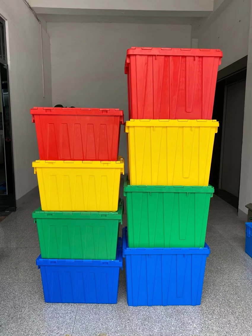 Logistic Warehousing Big Plastic Stack and Nest Tote Box with Hinged Lid