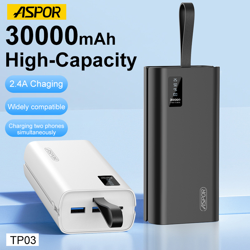 Aspor OEM ODM Mobile Phone Portable Power Bank 10000mAh 20000mAh 30000mAh