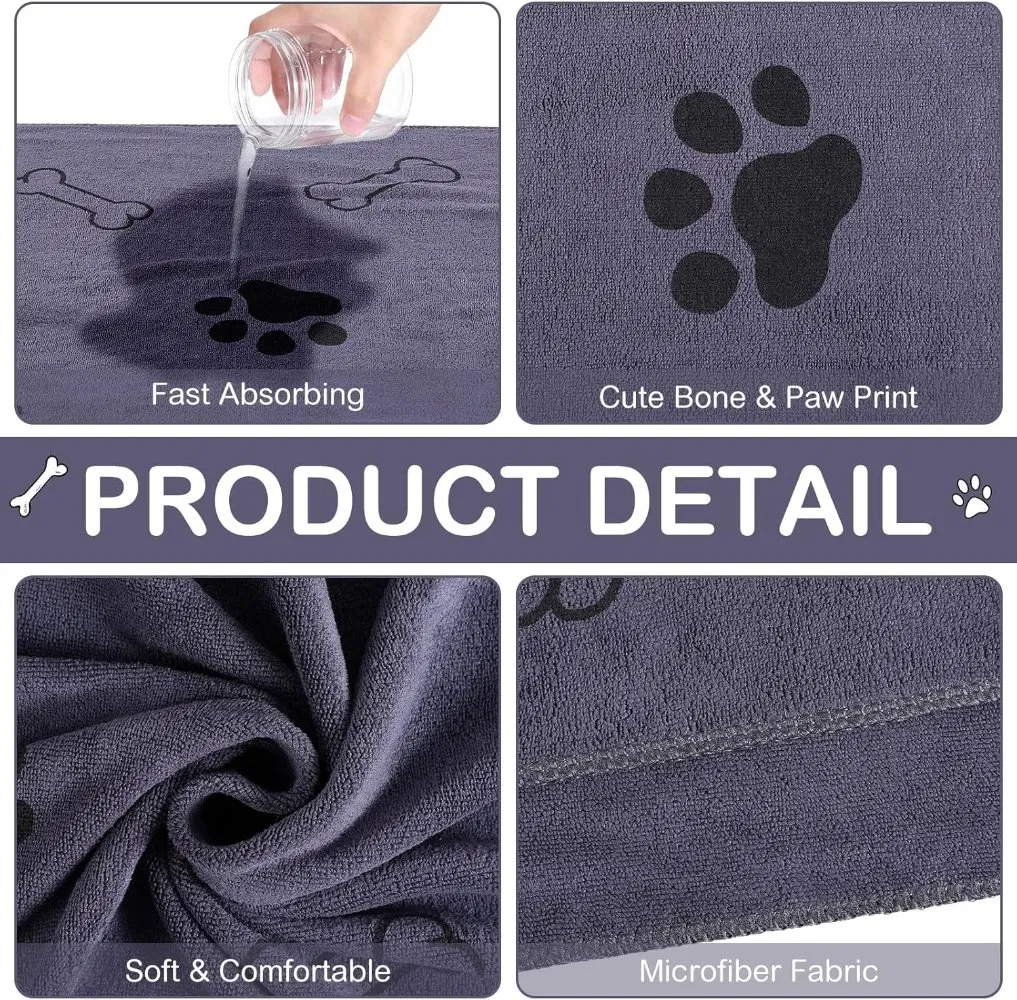 Wholesale Microfiber Dog Towel Soft Super Absorbent Quick Drying Custom Embroidered Logo Pet Towel