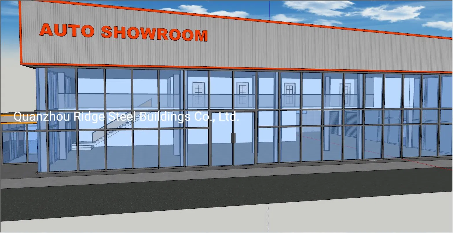 Prefab Glass Curtain Wall Auto Dealership Steel Structure Building Shop