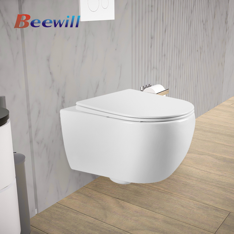 Bathroom White Glass Cistern Air-Controlled Water Tank Wall Mounted Toilet
