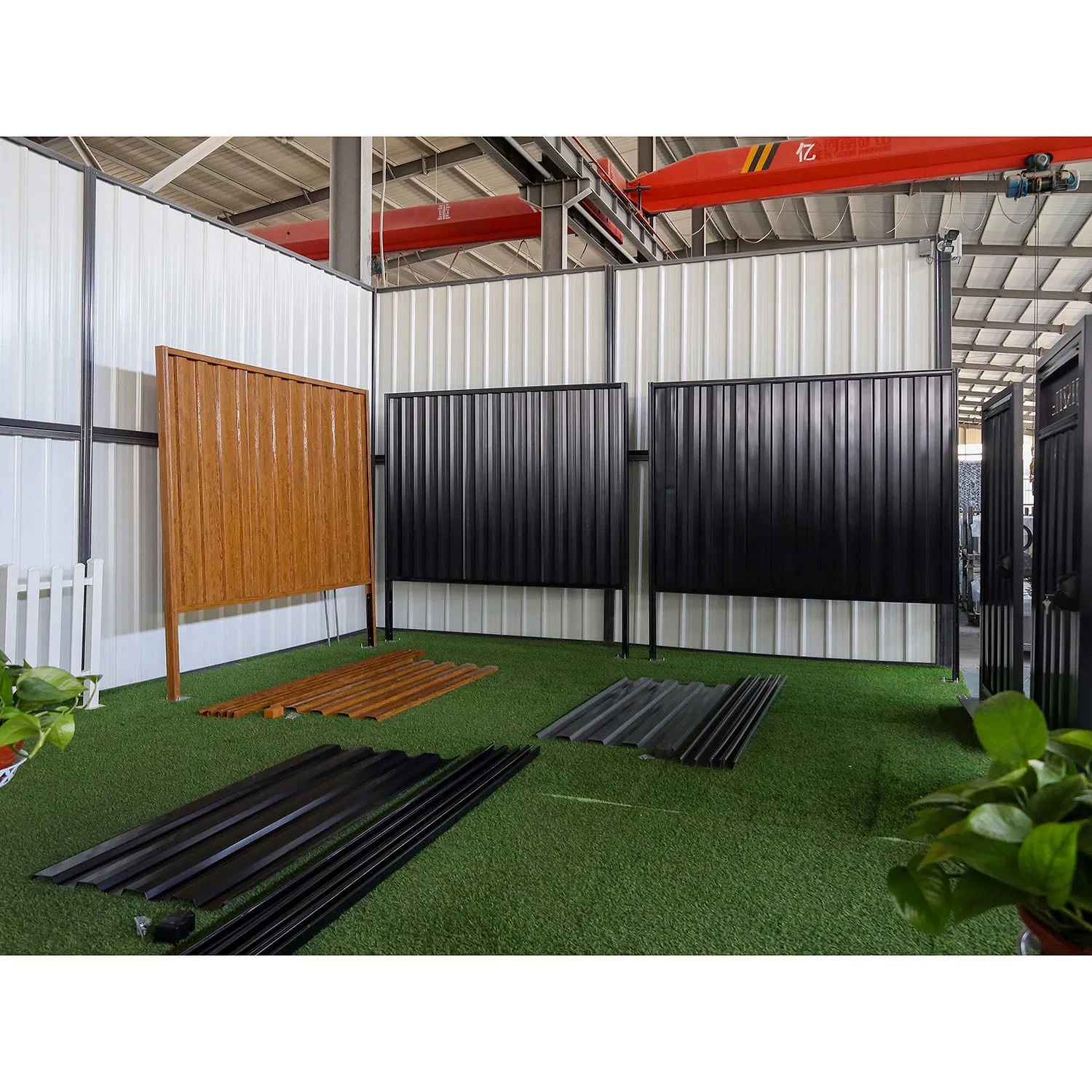 Black White Wood-Grain Privacy Sheet Metal Fence