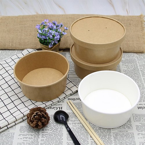 500ml Green Kraft Paper Bowl, PE Coating, Disposable Takeout Sharps, Low Price