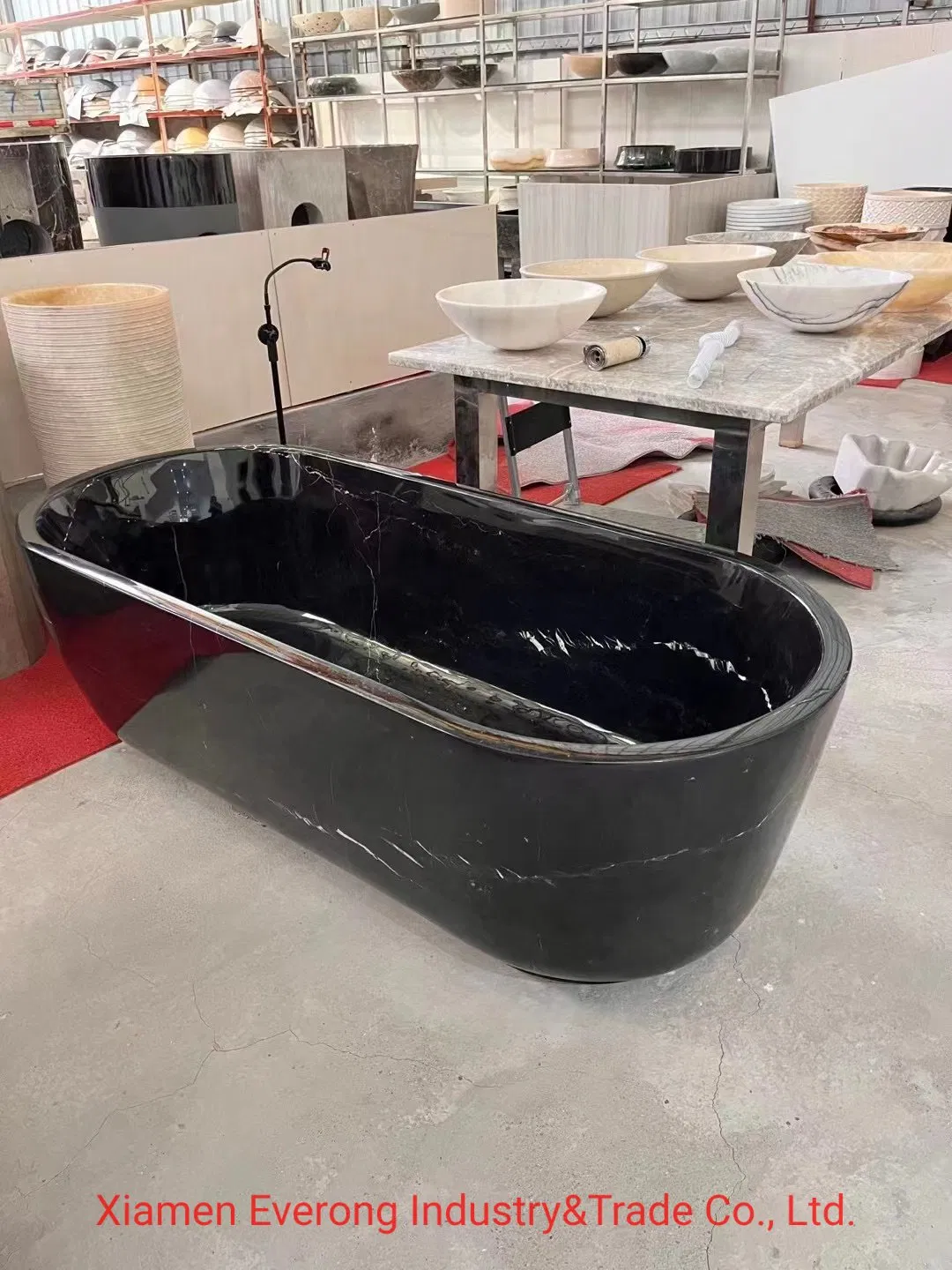 Factory Supply Natural Black &White Marble Freestanding Bathtub Indoor