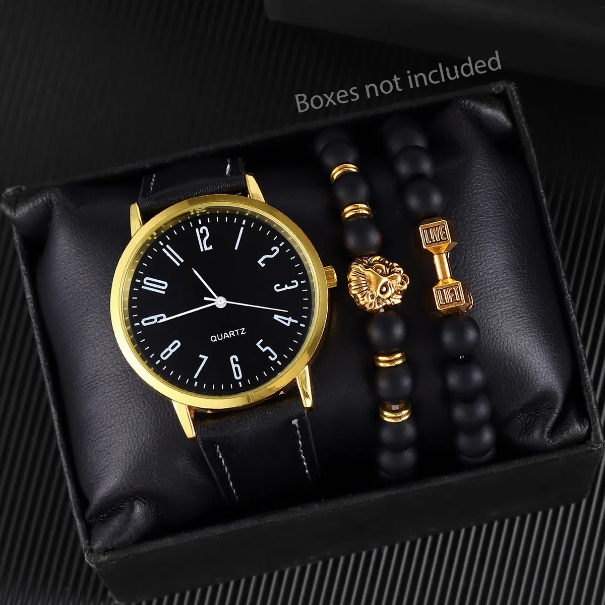 3-Piece Men's Digital Watch and Beaded Bracelet Set