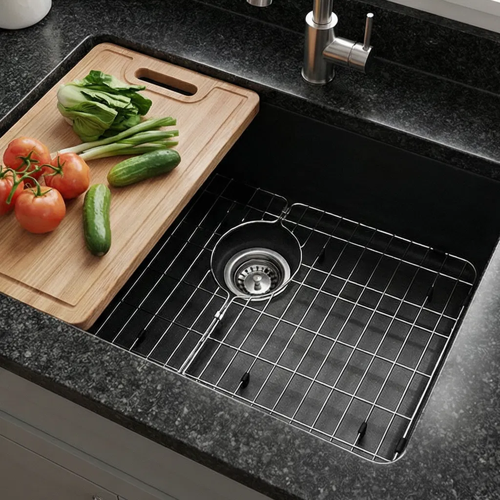 Sink Protector Grid 24-1/8" X 12-5/8", Back Drain with Corner Radius 1-1/2", Sink Protector Stainless Steel Material for Single Bowl