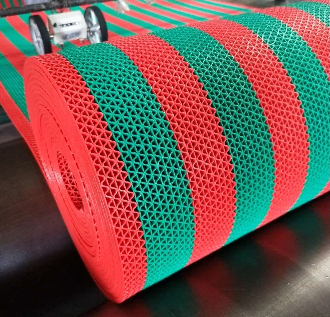 China Factory Direct Supply Popular Sales Double/Zebra Color Wash Room/Swimming Pool Use PVC S/Z Mesh Snake Mat in Rolls for Kitchen
