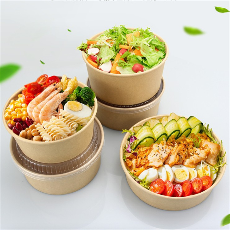 High Quality Disposable Eco-Friendly Kraft Paper Packaging Round Salad Bowl