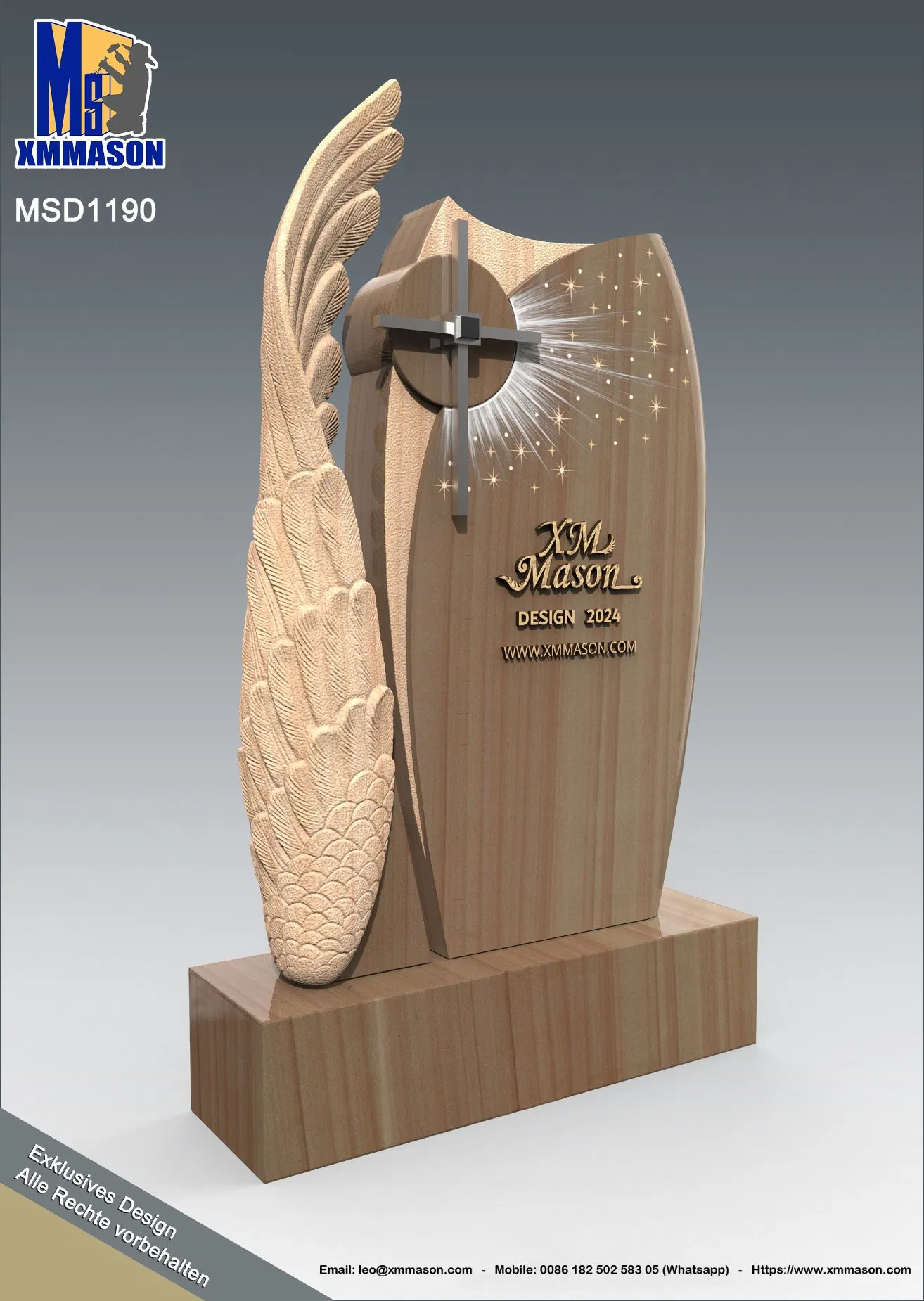 Upright Granite Cross with Wing Memorials Headstone