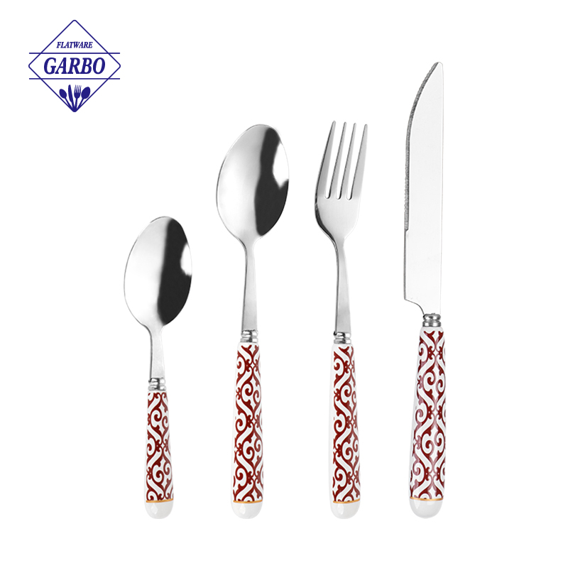 Wholesale 17cm Mirror Polished Stainless Steel 13/0 PVD Gold Tableware Dinner Knife with Ceramic Plate Set
