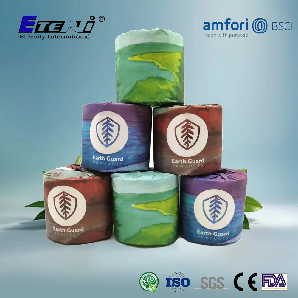 Customized Logo with Pattern 24/48rolls Per Carton No Dust Bamboo Toilet Tissue