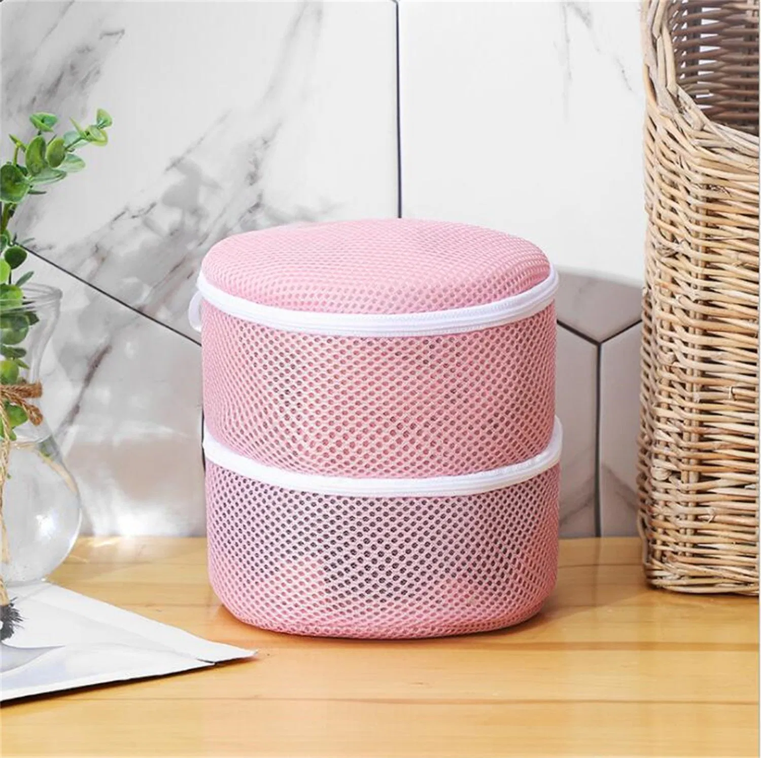 Two Layer Cylinder Shape Mesh Laundry Bags