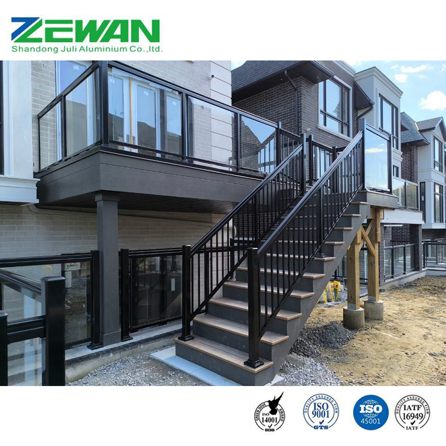 Modern Design Aluminum Balcony Deck Glass Balustrade Aluminium Handrail Railing for Stairs