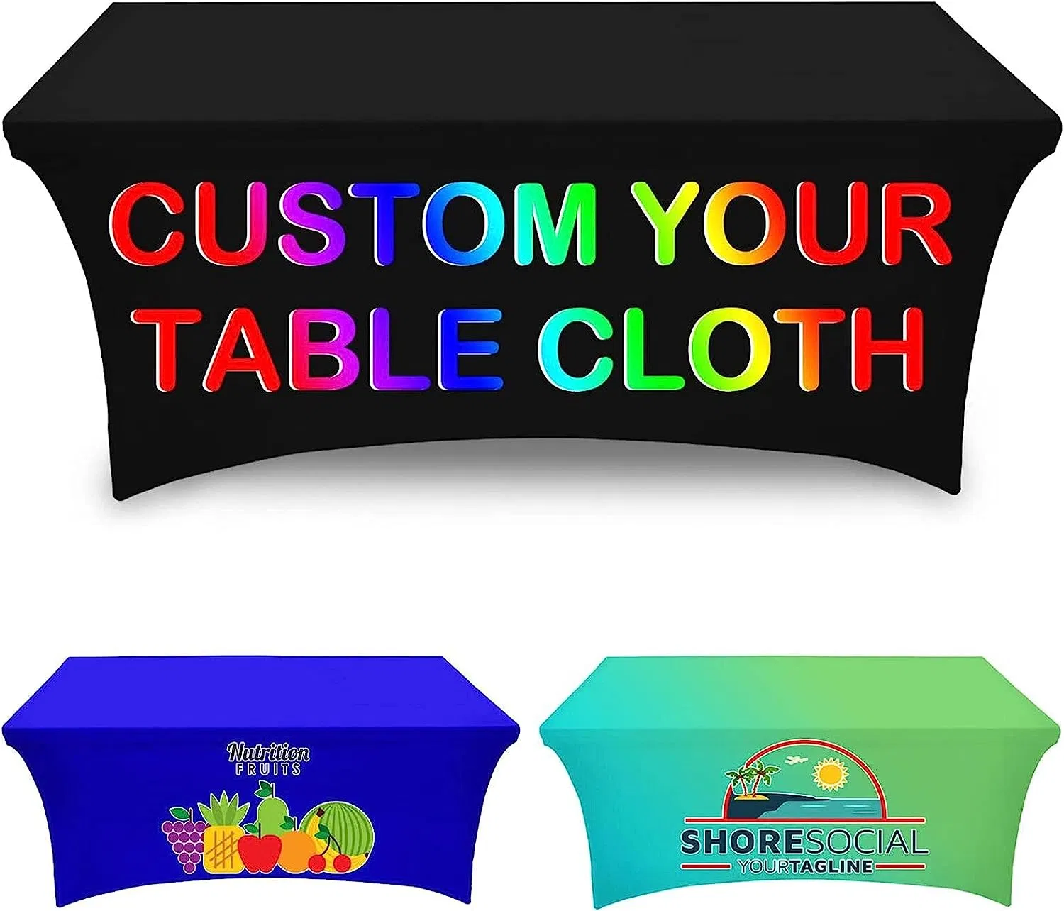 Personalized Add Your Own Logo Custom 8 Feet Regular Tablecloth Cartoon Christmas Square Table Cover