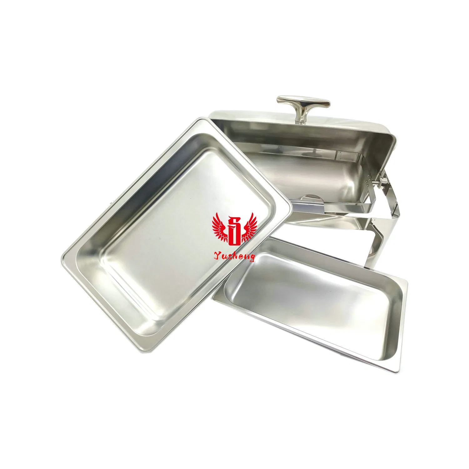 High Quality Unvisible Lid Rectangular Silver Steel Buffet Chafing Dish