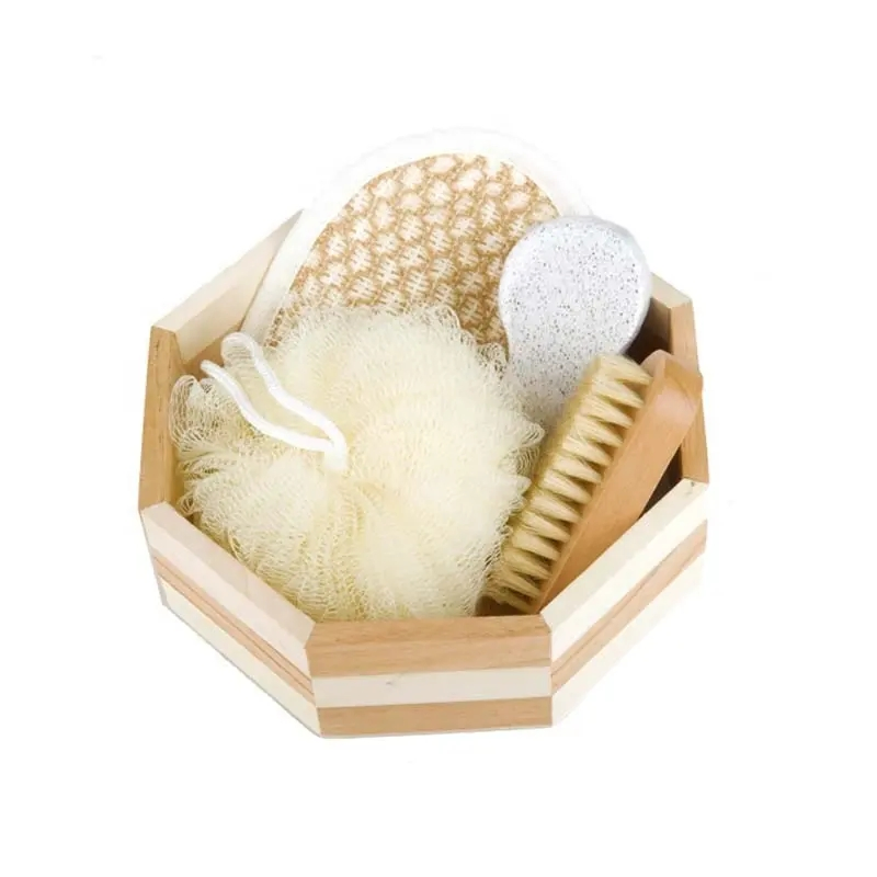 5PCS Wooden Bucket&Nail Brush Bath Gift Set Bath Brush