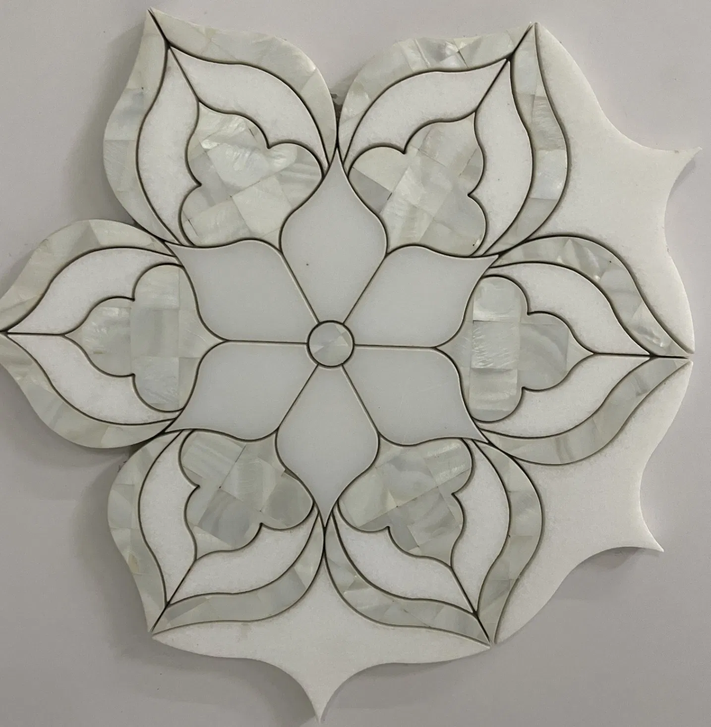 Water jet polished shell crystal/absolute/Thassos White Marble Mosaic for interior/Indoor bar/bathroom/kitchen Floor/Wall/Ceiling