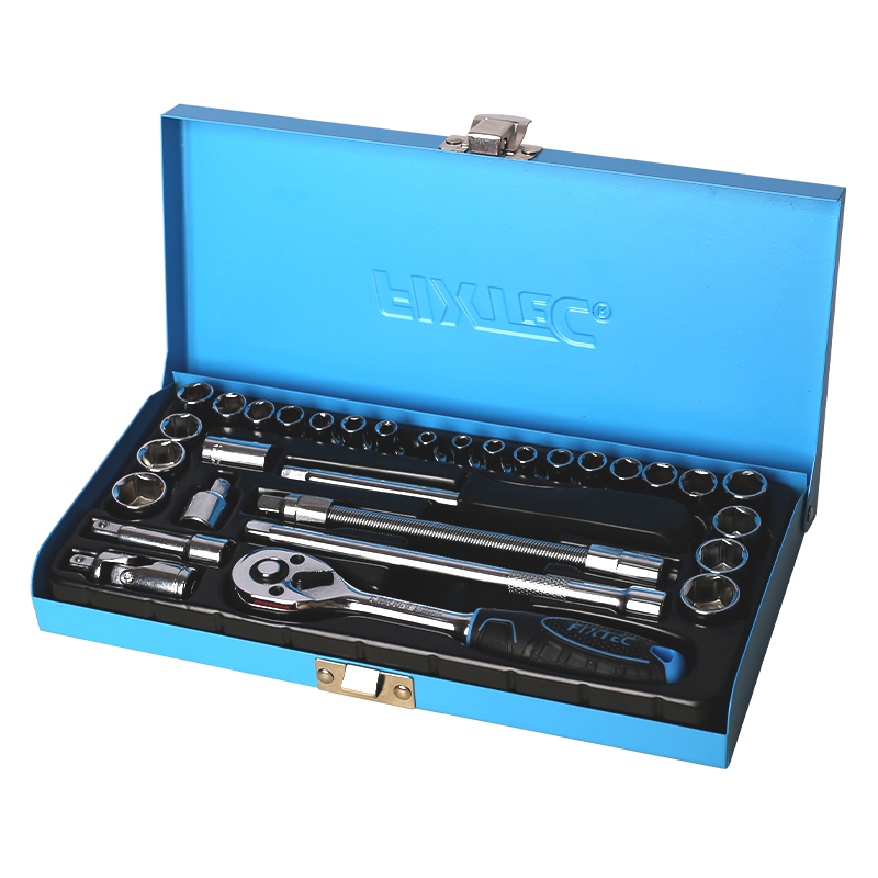 Fixtec 31PC 1/4" Socket Set (S&M) with Ranchet H Handle and Extension Bar