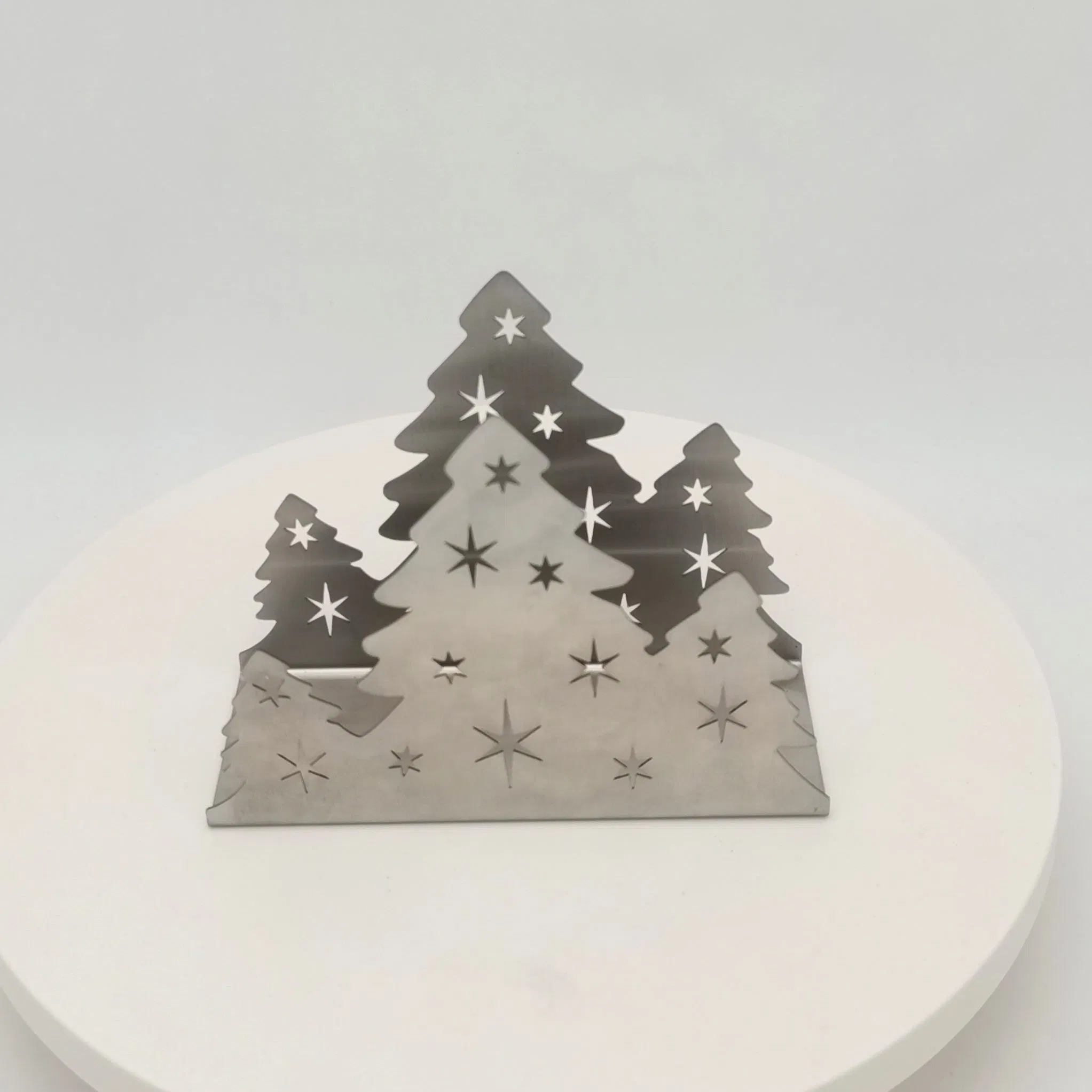 Custom Hollow Xmas Christmas Tree Restaurant Metal Tinplate Tissue Box Napkin Holder