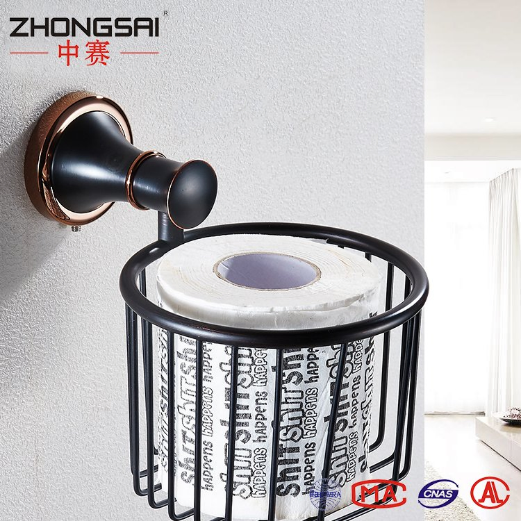 Royal Bathroom Wall Mounted Brass Antique Black Toilet Paper Towel Holder with Basket