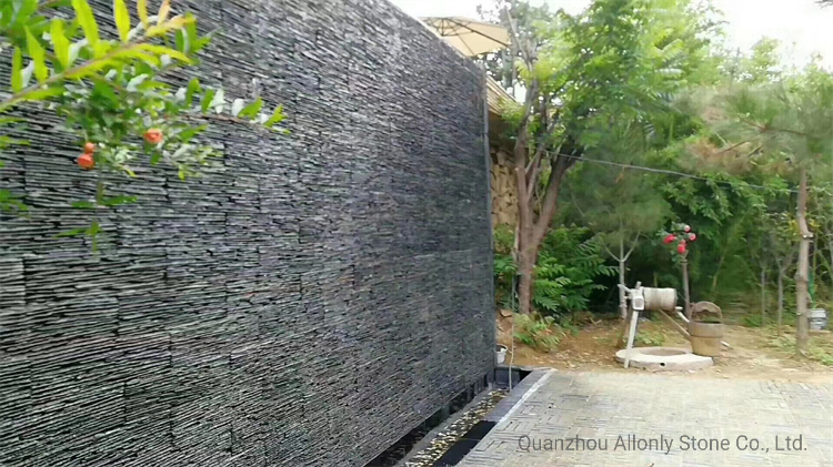Exterior or Interior Wall Culture Stone Tile Panels Black Slate Waterfall Veneer