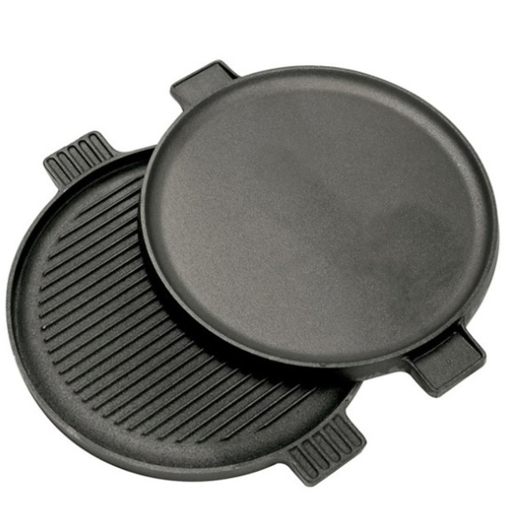 Round Cast Iron Griddle Pan for BBQ/Reversible Double-Sided Grill Plate