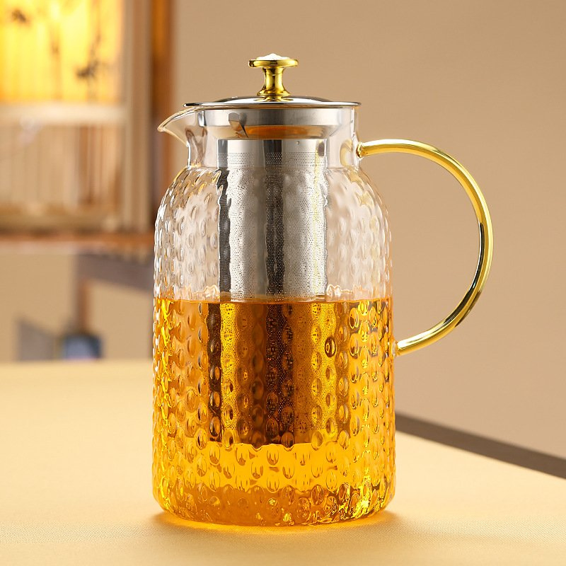Thickened Rice Grain Glass Hammer Pattern Cooling Kettle Cold Water Pitcher Lemon Cup Tie Pot Cold Open Summer Juice Pot