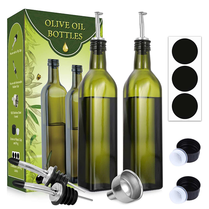 Hot Sale Kitchen Clear Green Square 500ml Cooking Oil Bottle Vinegar Bottles Glass Olive Oil Dispenser Bottle