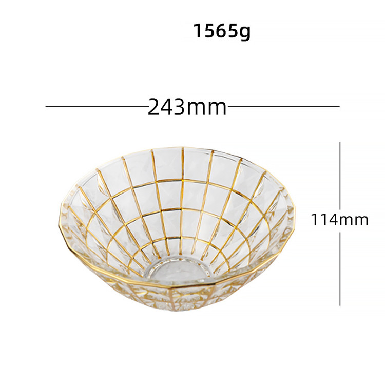 Crystal Glass Fruit Salad Bowl Fruit Plate Gold Rim Glass Fruit Plate