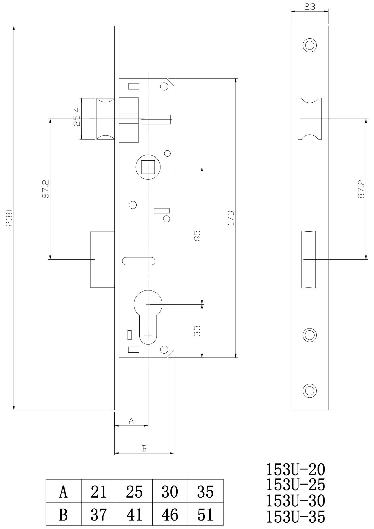 Aluminium Door Lock 153U Series Latch Lock