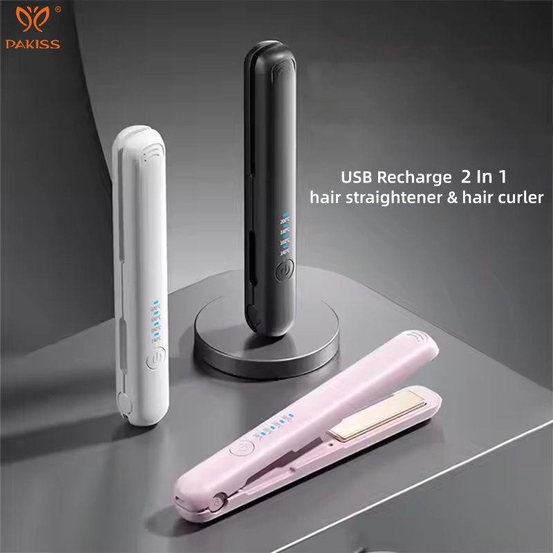 Pakiss USB Rechargeable Electric Hair Straightener, 2 in 1 Cordless Hair Straightener and Hair Curler